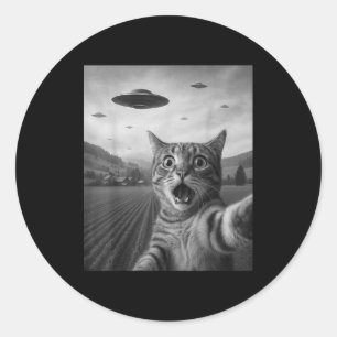 Lustiges überrascht Ed Katze Selfie mit Alien Ufo Runder Aufkleber