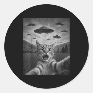 Lustiges überrascht Ed Katze Selfie mit Alien UFO Runder Aufkleber