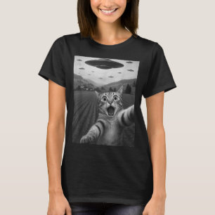Lustiges überrascht Ed Katze Selfie mit Alien UFO T-Shirt