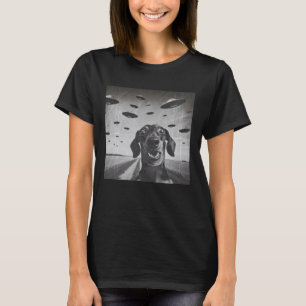 Lustiges UFO Dachshund Selfie Lustiger fliegender  T-Shirt