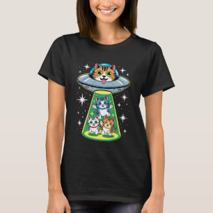 Lustiges UFO-Katze-Beam-Up-Kätzchen Süßes Alien-De T-Shirt