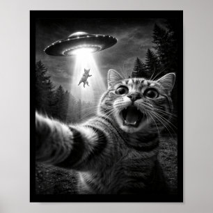 Lustiges UFO-Katzen-Selfie-Alien-Entführungsgrafik Poster