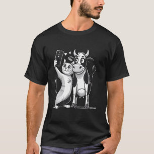 Lustiges und süßes Katzen- und Kuh-Selfie-Design f T-Shirt
