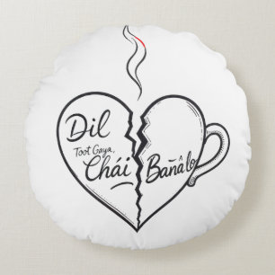 Lustiges Urdu-Chai-Kissen - Dil Toot Gaya Chai Ban Rundes Kissen