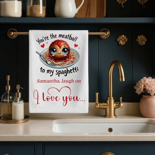 Lustiges Valentins-Küchentuch mit Essen als Liebes Geschirrtuch