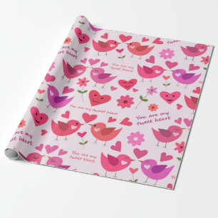 Lustiges Valentinstag Liebesvögel Muster  Geschenkpapier