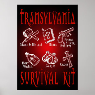 Lustiges Vampir-Transsilvanien-Überlebenskit Poster