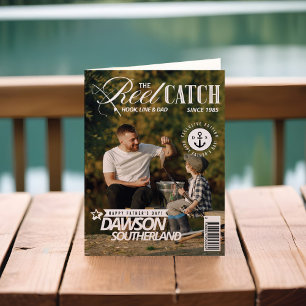 Lustiges Vatertags Papa Angeln Foto Magazin-Cover Karte