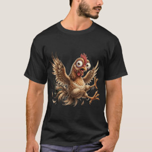 Lustiges verrücktes Huhn in Panik Cartoon Grafik T T-Shirt