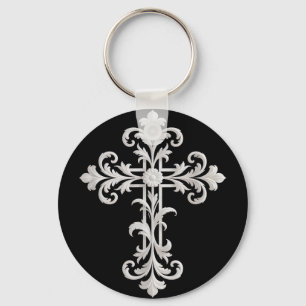 Lustiges verziertes florales Kreuz barocke religiö Schlüsselanhänger