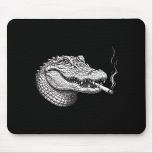 Lustiges Vintage-Alligator-Gesicht raucht Zigarett Mousepad