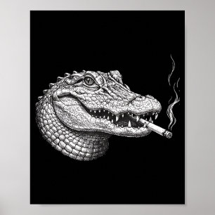 Lustiges vintage Alligator-Gesicht raucht Zigarett Poster