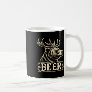 Lustiges Vintage-Bierdesign Bär mit Hirschgeweih F Kaffeetasse