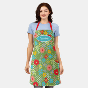 Lustiges Vintage-Blumen-Polka-Punkte-Muster auf Gr Schürze