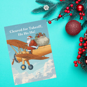 Lustiges Vintage-Flugzeug-Pilot-Santa-Weihnachtsfo Feiertagskarte