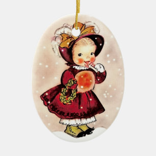Lustiges Vintage-Mädchen, individuelles Weihnachte Keramikornament