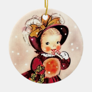 Lustiges Vintage-Mädchen, individuelles Weihnachte Keramikornament