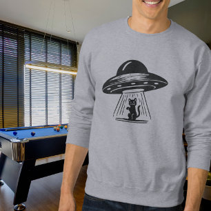 Lustiges Vintage-Schwarzes-Katze-UFO-Raumschiff Sweatshirt