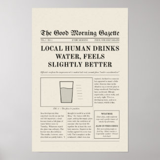 Lustiges Vintage-Zeitung-Hydrationsposter Poster