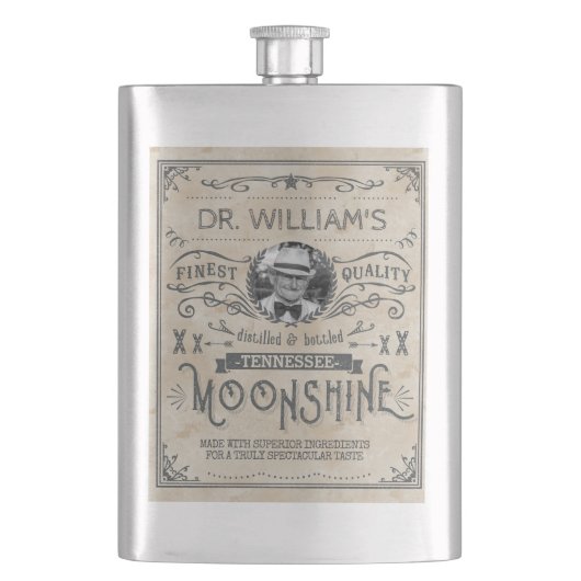 Lustiges Vintages Moonshine Flachmann (Vorderseite)