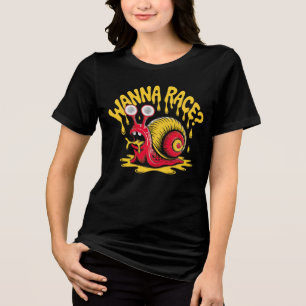 Lustiges "Wanna Race?" Retro-Schnecken-Humor Damen Tri-Blend Shirt