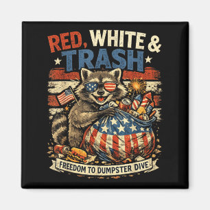Lustiges Waschbär 4. Juli-Shirt Roter Weißer Müll Magnet