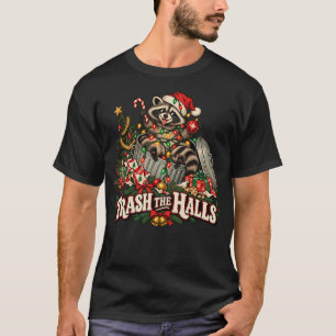 Lustiges Waschbär-Weihnachts-T-Shirt 'Trash the Ha T-Shirt