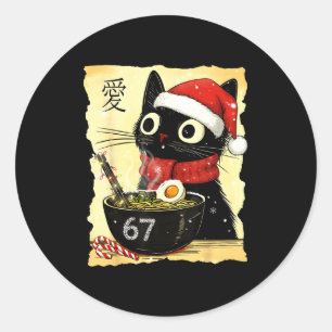 Lustiges Weihnachten 67 Sechs Sieben Katze Ramen J Runder Aufkleber