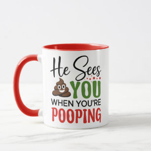 Lustiges Weihnachten Er sieht dich, wenn du kackst Tasse