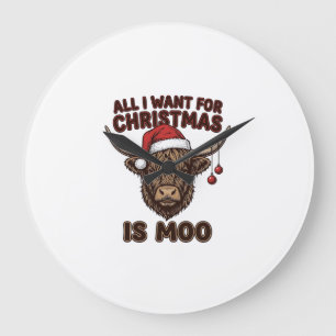 Lustiges Weihnachten Highland Kuh Moo Shirt Design Große Wanduhr