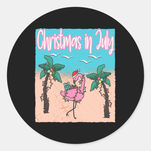 Lustiges Weihnachten im Juli Flamingo Beach Weihna Runder Aufkleber (Vorderseite)