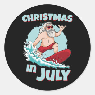 Lustiges Weihnachten im Juli Sommer Santa Surfen S Runder Aufkleber