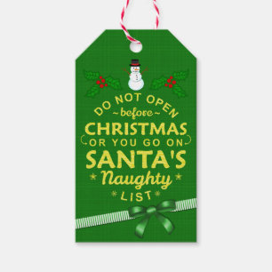 Lustiges Weihnachten öffnen nicht freche Liste Geschenkanhänger