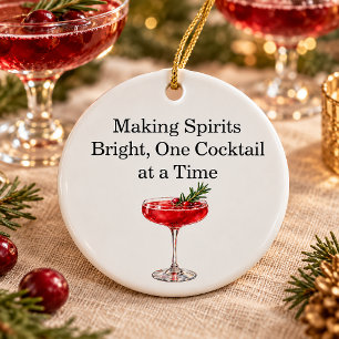 Lustiges Weihnachten Rotes Cocktail-Getränk Helle Keramik Ornament