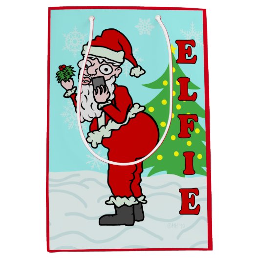 Lustiges Weihnachten Sankt Elfie Mittlere Geschenktüte (Vorderseite)