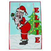 Lustiges Weihnachten Sankt Elfie Mittlere Geschenktüte (Rückseite)