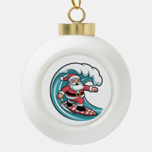 Lustiges Weihnachten Santa Surfen Brett Surfen Keramik Kugel-Ornament