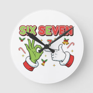 Lustiges Weihnachten Six Seven Grüner Monster-Feie Runde Wanduhr