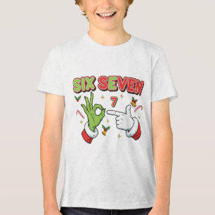 Lustiges Weihnachten Six Seven Grüner Monster Feie Tri-Blend Shirt
