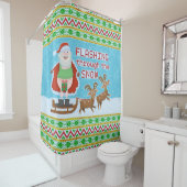 Lustiges Weihnachten | Weihnachtsmann, der durch Duschvorhang (Beispiel)