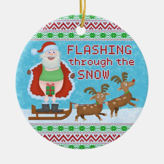 Lustiges Weihnachten | Weihnachtsmann, der durch Keramikornament (Vorne)