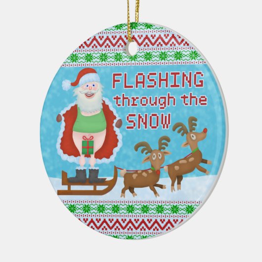 Lustiges Weihnachten | Weihnachtsmann, der durch Keramikornament (Links)