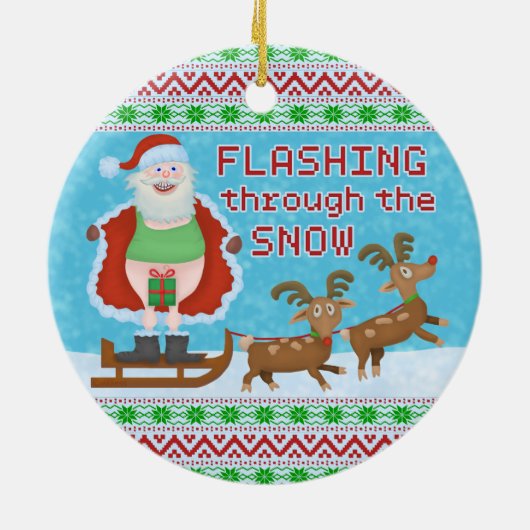 Lustiges Weihnachten | Weihnachtsmann, der durch Keramikornament (Hinten)