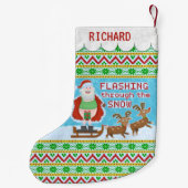 Lustiges Weihnachten | Weihnachtsmann, der durch Kleiner Weihnachtsstrumpf (Rückseite)