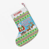 Lustiges Weihnachten | Weihnachtsmann, der durch Kleiner Weihnachtsstrumpf (Rückseite (Hängend))