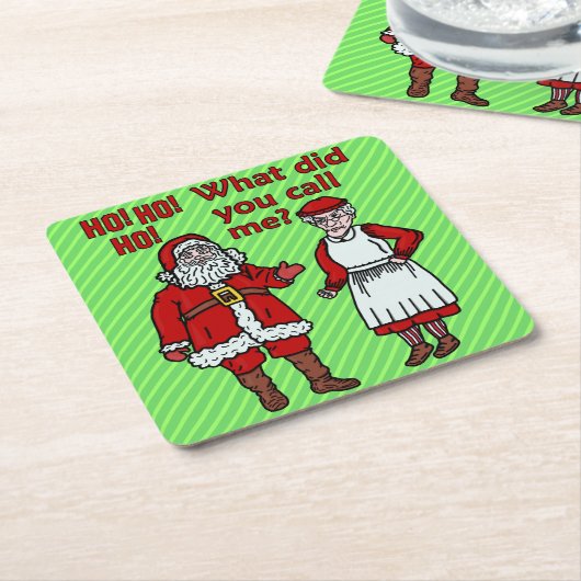 Lustiges Weihnachten Weihnachtsmann u. Frau Rechteckiger Pappuntersetzer (angewinkelt)