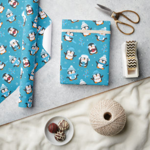 Lustiges Weihnachten Winter Pinguine  Geschenkpapier