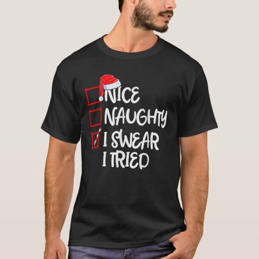 Lustiges Weihnachts-Familien-Pyjama Nice Naughty I T-Shirt (Vorderseite)