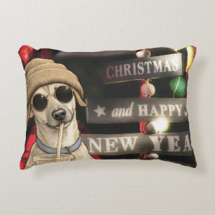 Lustiges Weihnachts-Hund trinkt Bubble Tea Dekokissen