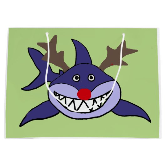 Lustiges Weihnachtshaifisch-Ren Große Geschenktüte (Vorderseite)